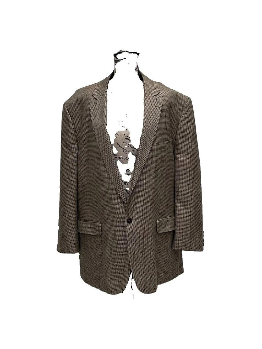 TravelSmith Beige Houndstooth Blazer 48R Men’s Sport Coat Classic Silk Wool Prep
